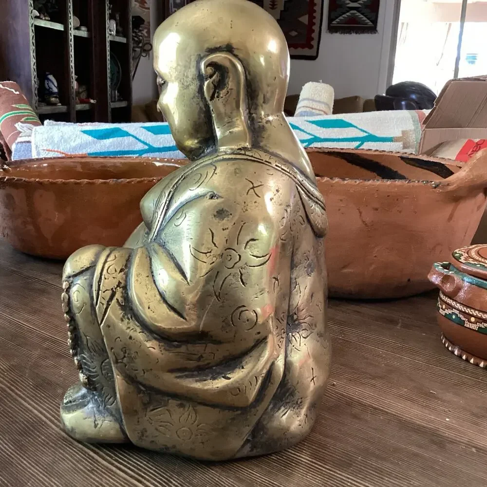Old Antique Brass Tibetan Buddha statue.Approximately 11 X 8 X 6 And 6 Pounds